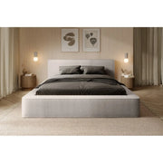 Lit coffre VELORA – Beige poudré bouclé – 160x200 cm – Tessuto velluto morbido – Rete sollevabile – Contenitore integrato