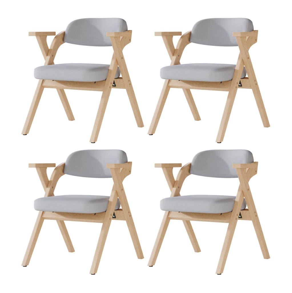 Set di 2 sedie da pranzo pieghevoli in legno massiccio; rivestimento in lino grigio
