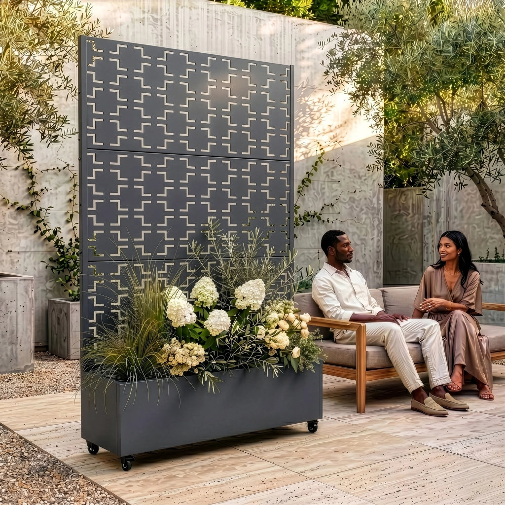 Fioriera con Spalliera Aaskis a Rotelle in Acciaio 190 x 120 x 38 cm - Grigio Antracite casa.pro