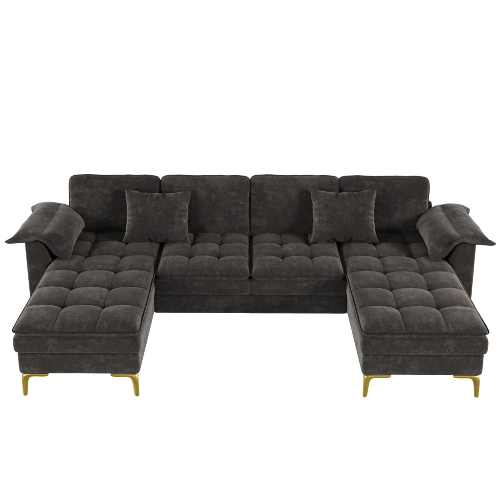 Divano a U modulare 4-5 posti 262 cm in chenille grigio