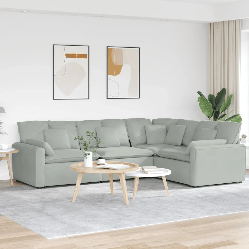 vidaXL Divano Modulare con Cuscini in Velluto Grigio Chiaro
