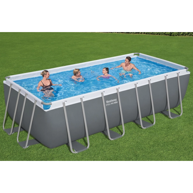 Piscina fuori terra rettangolare con telaio in acciaio e filtro a sabbia, 488x244x122 cm con scaletta e copertura capacità 11532 L - Bestway