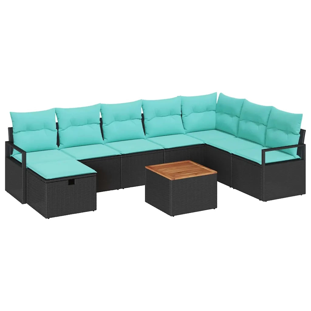Set Divano da Giardino con cuscino 9 pcs Nero polyrattan
