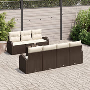 Set di Divani da Giardino  8 Pezzi con Cuscini Marrone Polyrattan