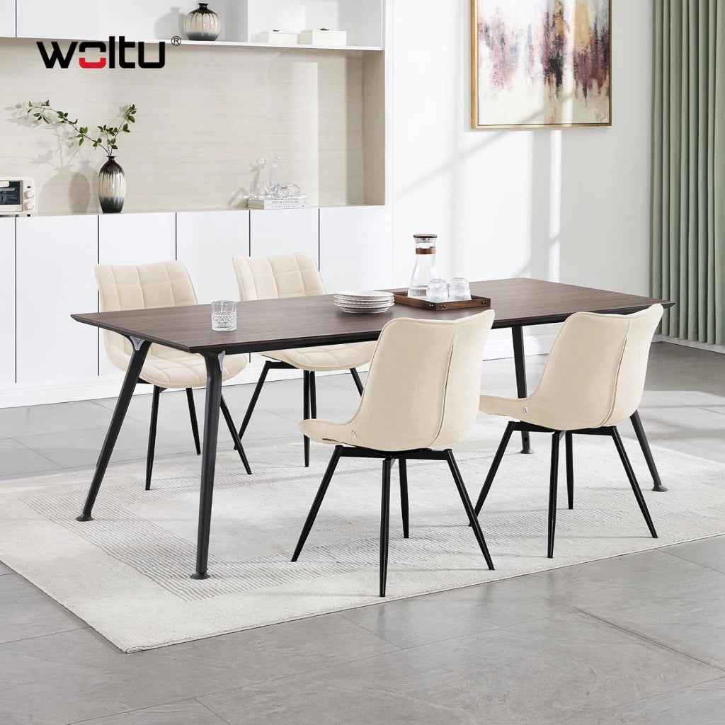 Sedie da Pranzo Girevole Set di 4, Sedie da Cucina, con Sedile Imbottito, Schienale Alto, Gambe in Metallo, Tessuto in Velluto, Beige EZS87be-4