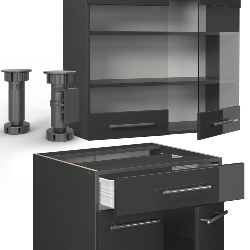 Cucina monoblocco Fame-Line Antracite lucido/Antracite 140 cm, PL Marmo Vicco