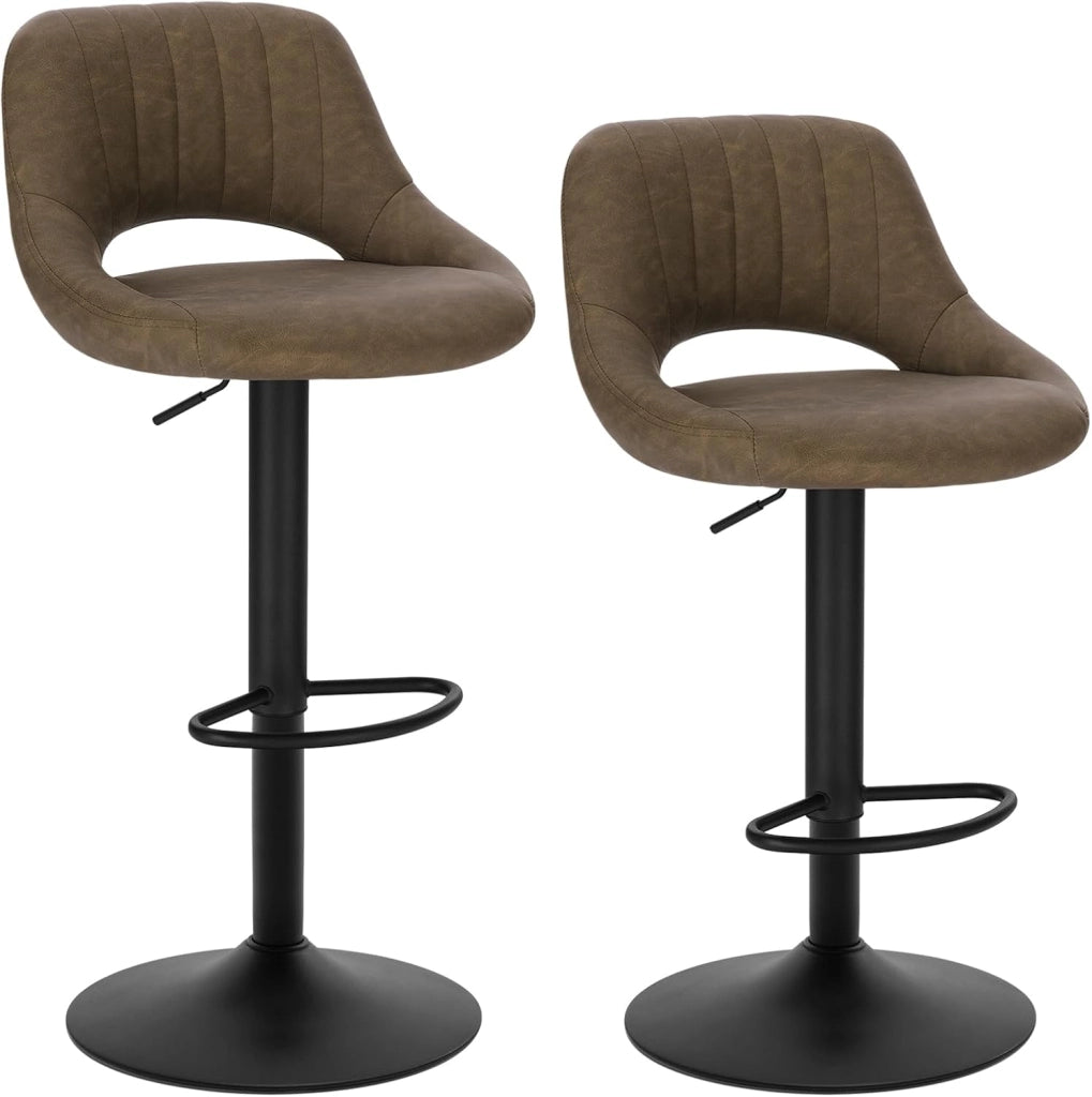 2x Sgabelli da Bar Cucina Sedia Alta da Sala Pranzo in Simipelle Regolabile e Girevole a 360° con Schienale Poggiapiedi Marrone scuro 0668BY-2