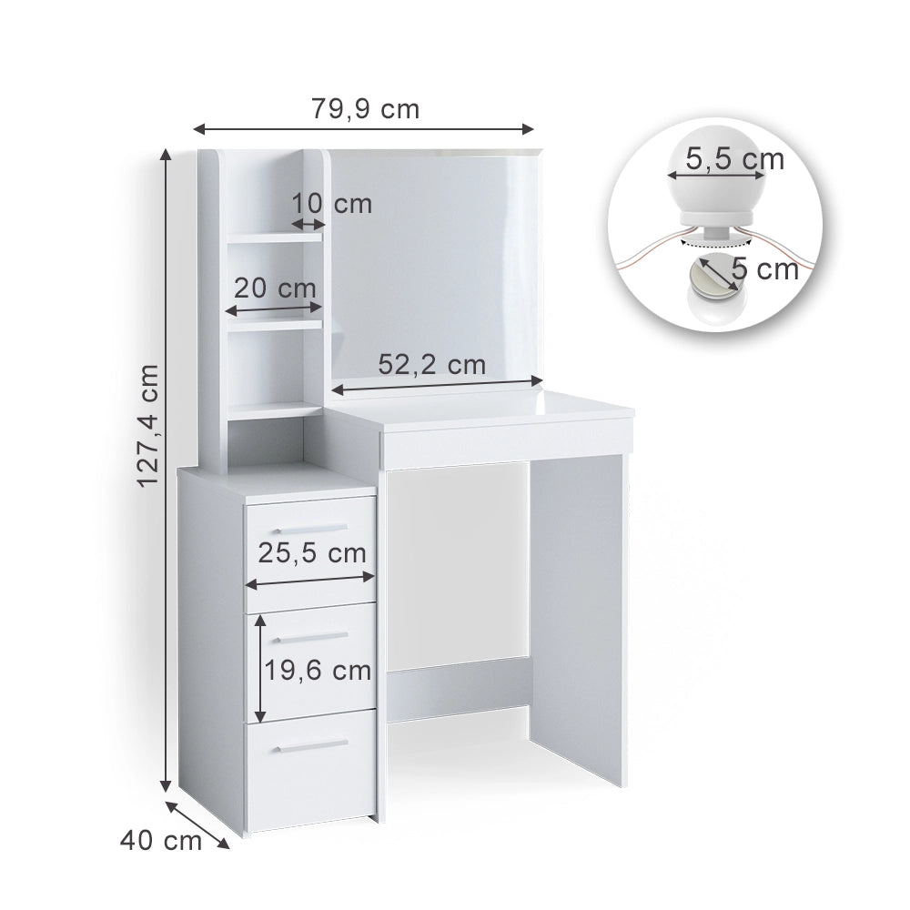 Vicco Tavolo da toeletta Bianco 80 cm con illuminazione a LED