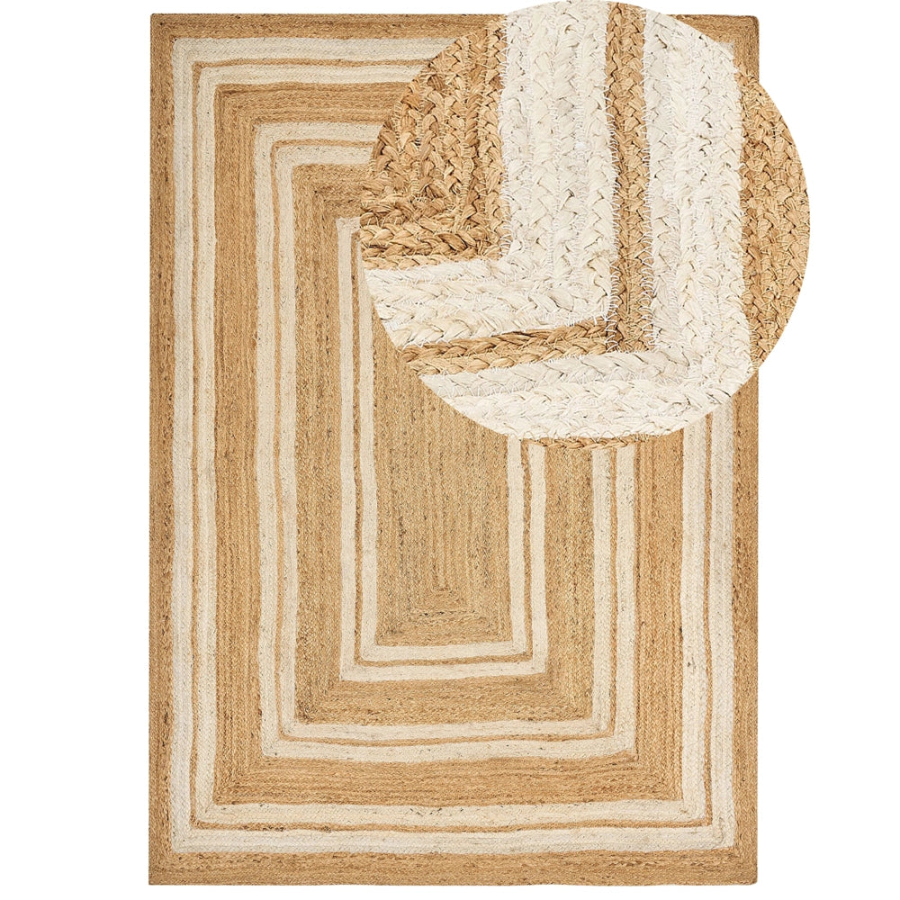 Tappeto di iuta naturale intrecciata con motivo geometrico Beige 160 x 230 cm stile boho camera da letto soggiorno