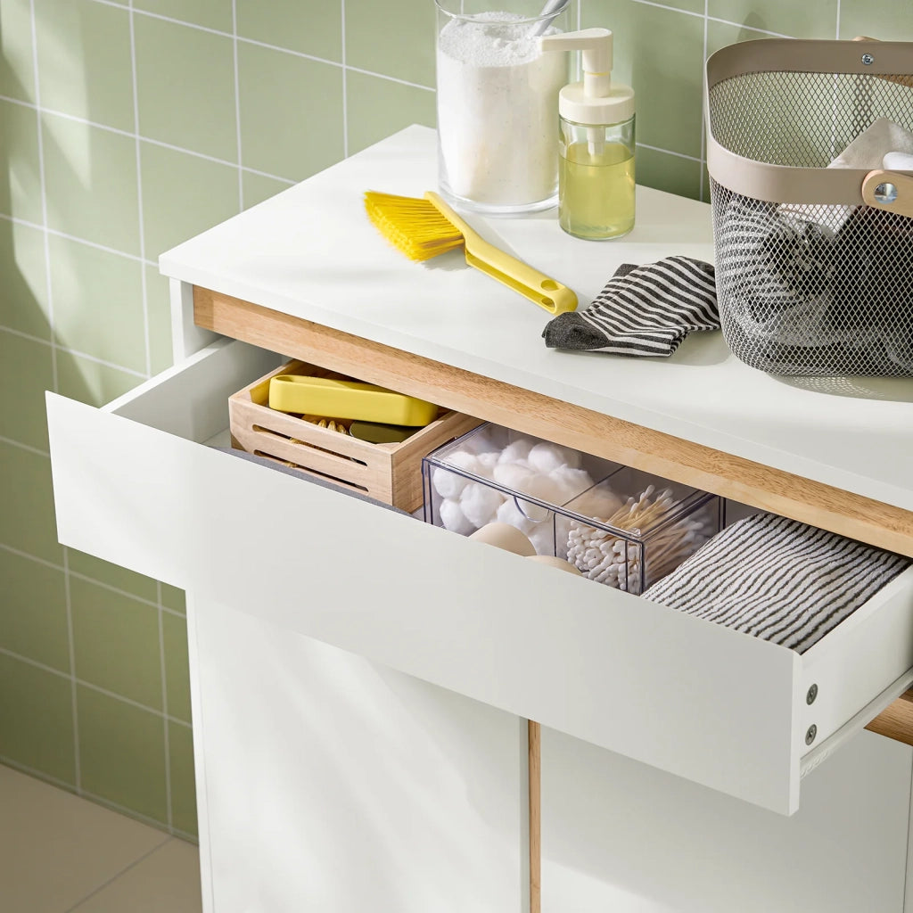 Mobile lavanderia con sacchi Portabiancheria pieghevoli Cesto portabiancheria Mobile da bagno, Bianco 71x33x85cm BZR79-W