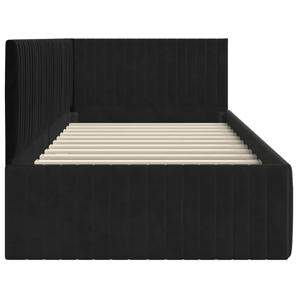 Cornice del letto ad angolo Nero 90 cm x 200 cm Velluto