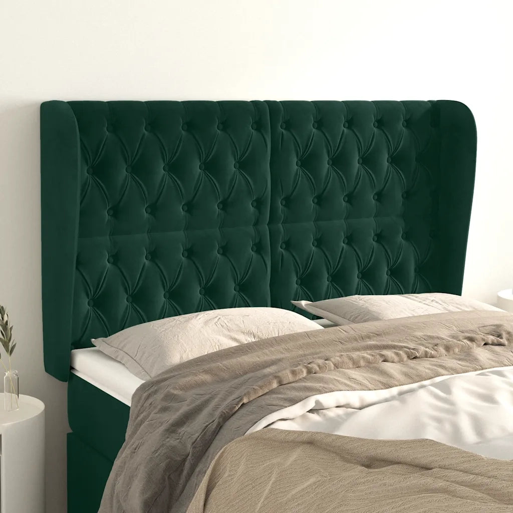Testiera ad Orecchio Verde Scuro 147x23x118/128cm in Velluto 3118343