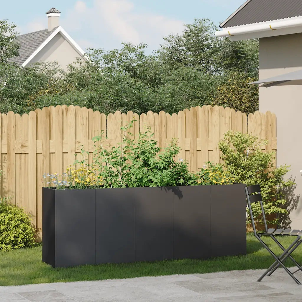 Fioriera | Cassetta per fiori | Vaso Nera 200x40x80 cm in Acciaio Laminato a Freddo