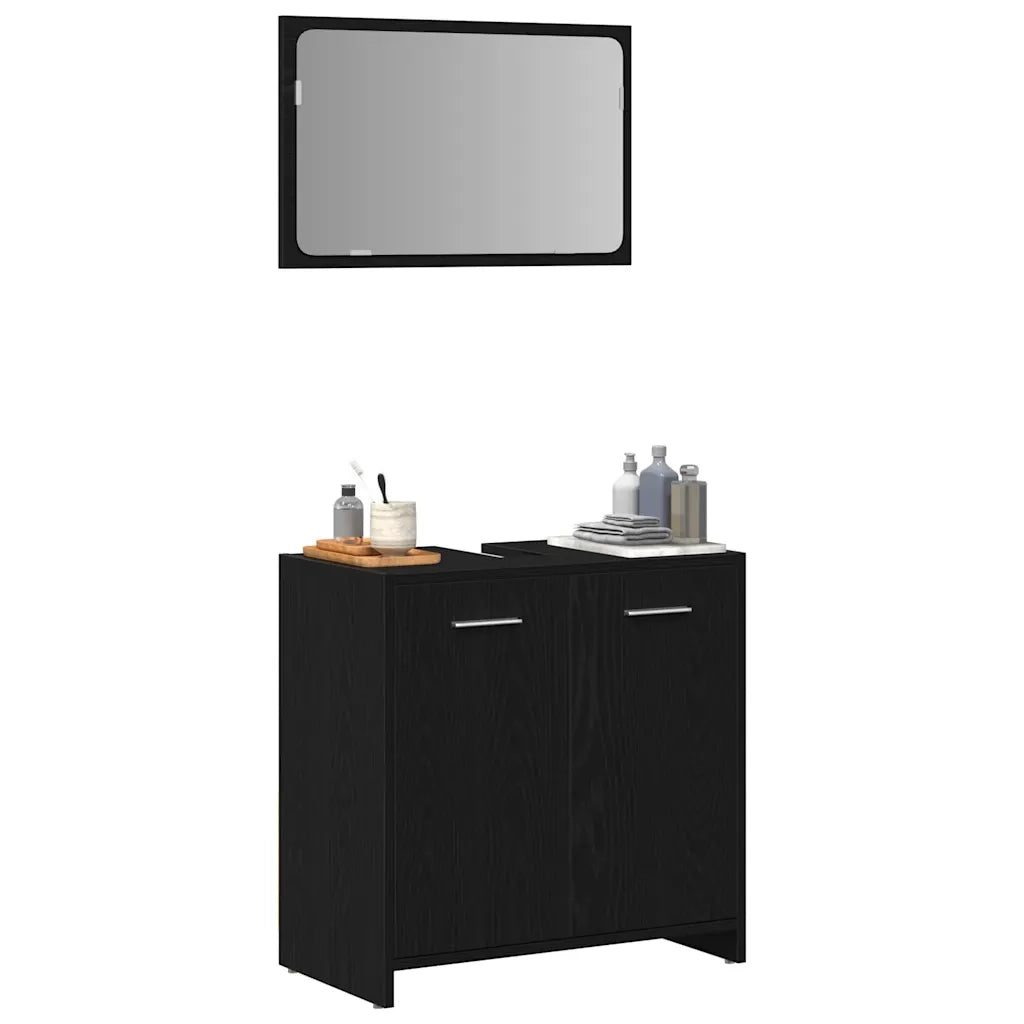 Mobile da Bagno con Specchio Rovere Nero in Legno Multistrato