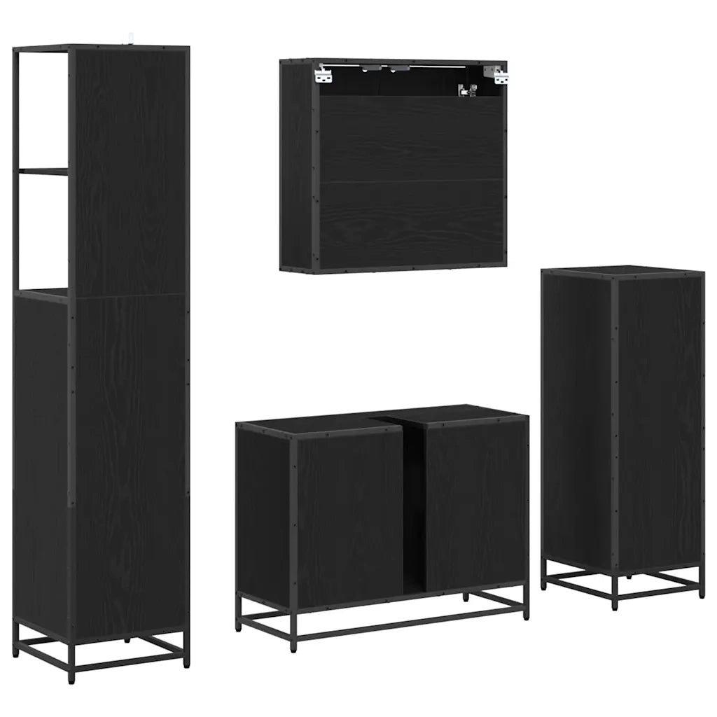 Set di mobili per il bagno 4 pcs Rovere Nero Legno multistrato 3402568