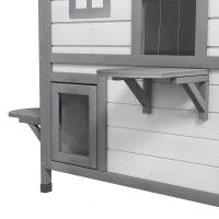 Casetta per Gatti a 2 Piani, Resistente alle Intemperie, 78.1 cm x 55.2 cm x 90.8 cm, Bianco e Grigio