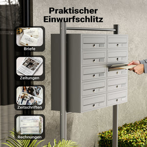 Cassetta postale condominiale autoportante 10 posti, grigio, 2 moduli con supporto a terra