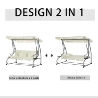 Dondolo Letto da Giardino 3 Posti con Tetto Regolabile e 2 Portabicchieri, 200x120x164 cm, Crema
