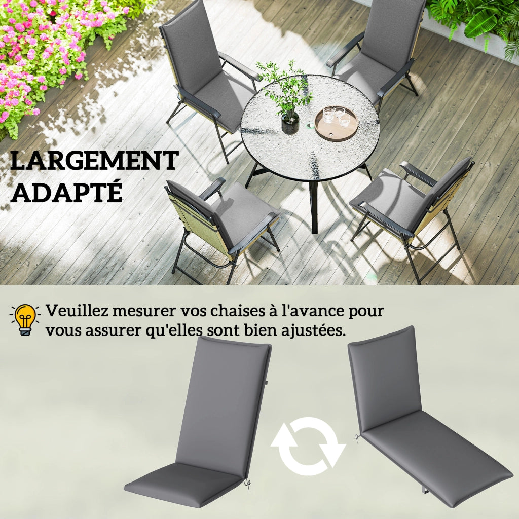 Set 4 Cuscini per Sedie da Giardino ¨C Xylo ¨C Grigio 124x50x5cm con Attacchi Regolabili UPF50+