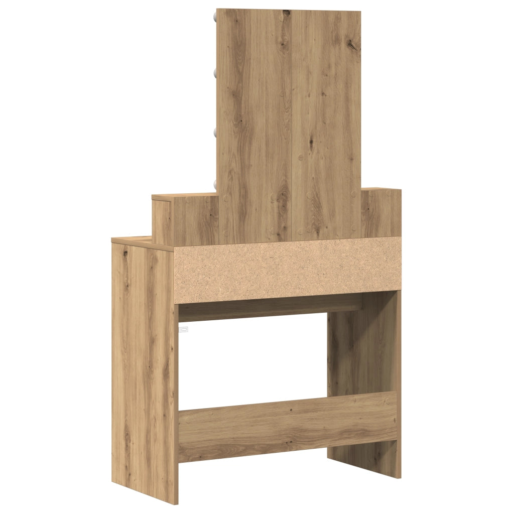 Toeletta con Specchio e LED in Rovere Artigianale in Legno Ingegnerizzato