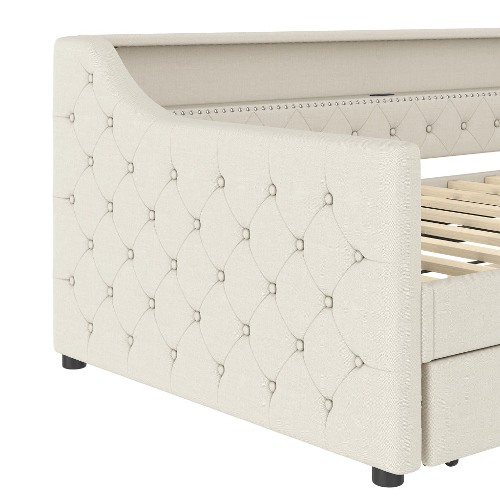 Letto daybed 90x200 cm con letto estraibile, LED, USB e rete a doghe