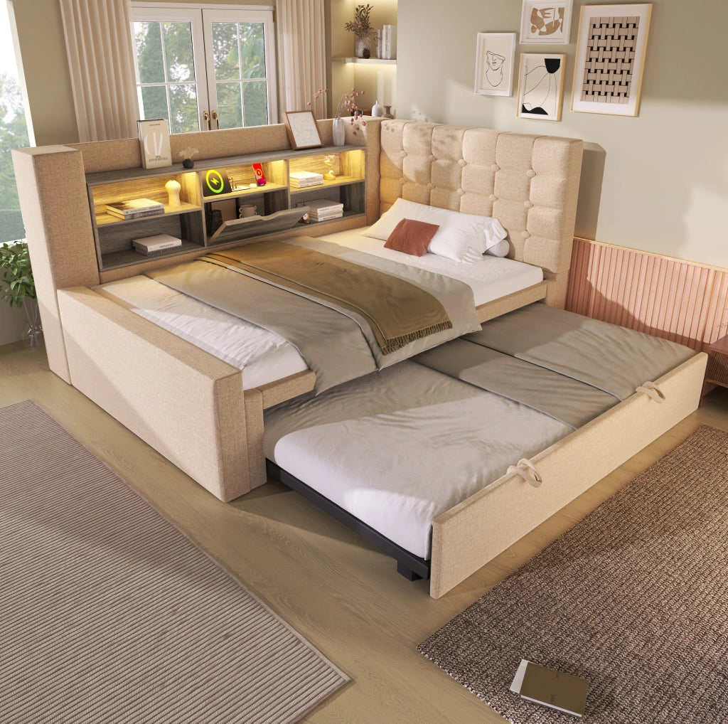 Letto con letto estraibile, illuminazione LED e ricarica integrata