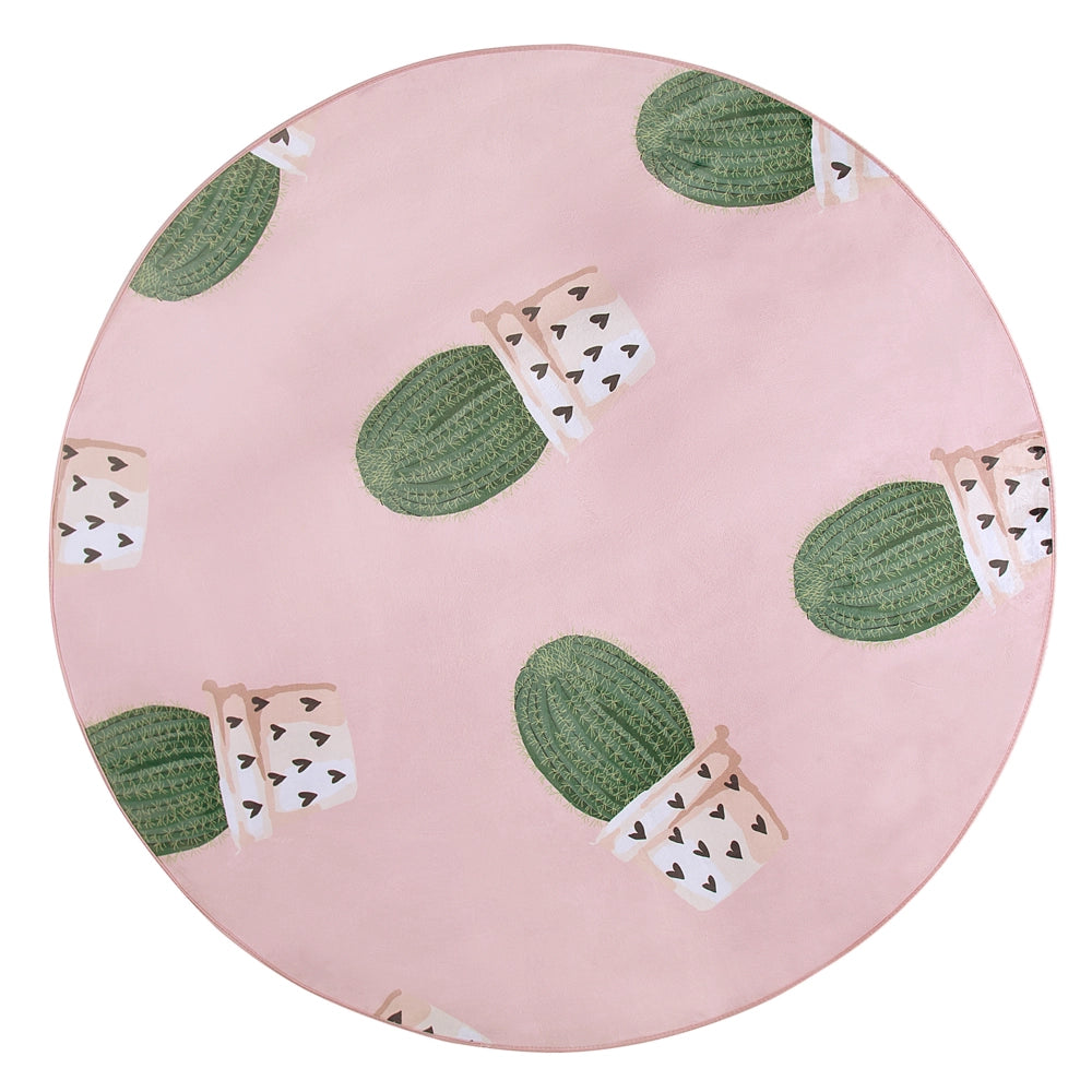 Tappeto Rotondo Rosa e Verde Stampato Cactus ø 120 cm pelo corto per Bambini