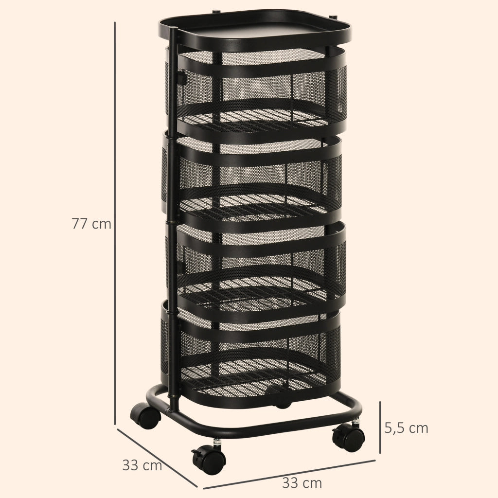 Carrello da cucina rotante con 4 ripiani ¨C zephmum ¨C 33x33x77 cm nero