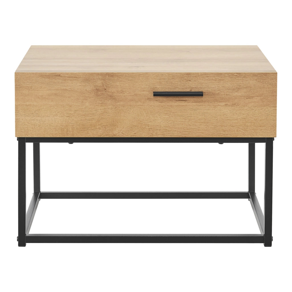 Comodino Lavangen con Cassetto 39 x 55 x 40 cm Nero / Effetto Rovere [en.casa]