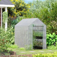 Serra a Casetta con Rivestimento in PE, Porta a Cerniera e 4 Ripiani, 186x120x190cm, Bianco
