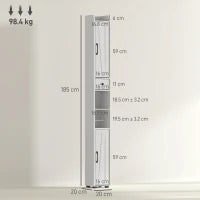 Mobiletto da bagno alto a colonna con 2 ante, cassetto e ripiani regolabili, 20x20x185 cm, Bianco