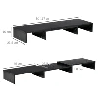Supporto Monitor in MDF con Lunghezza e Angolazione Regolabile, 80-117x23.5x10 cm, Nero