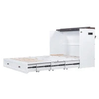 Letto a scomparsa 140x200 cm, letto a piattaforma mobile con cassetti e ripiani, trasformabile e salvaspazio, senza materasso, Bianco