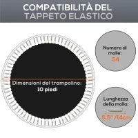 Tappeto Elastico di Ricambio per Trampolino da 3m con 8 Cuciture e Rivestimento Anti UV, Nero