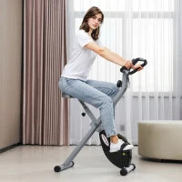 Cyclette Pieghevole Magnetica a 8 Livelli con Display LCD, Rotelle e Sellino Regolabile, Grigio e Nero