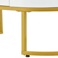 Set di 2 Tavolini da Salotto Moderni con Struttura in Metallo Dorato e Ripiani Spaziosi, Dimensioni 100x48x38,5 cm e 70x70x44,5 cm, Bianco