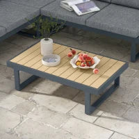 Set da Giardino 4 Pezzi in Alluminio con 2 Divanetti, Poltrona Angolare e Tavolino da Caffè, Grigio e Teak