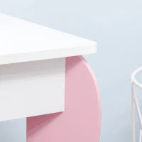 Set Tavolo Trucco con Sgabello, Specchio e Cassetto in MDF per Bimbi 3-6 Anni, Bianco e Rosa