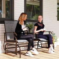 Panchina a Dondolo da Giardino a 2 Posti in Metallo e Tessuto a Rete Traspirante, 147x78x101.5cm, Marrone e grigio