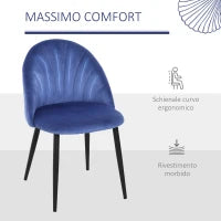 Set di 2 Sedie Sala da Pranzo, Sedie Cucina Moderne con Schienale a Conchiglia e Gambe in Metallo, Sedia in Velluto con Imbottita per Cucina, Camera da Letto, Ufficio e Soggiorno, Blu
