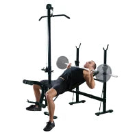 Panca Multifunzione Stazione Fitness con Schienale Regolabile su 3 Livelli, Supporto Gambe e Barra Superiore, 175x110x202cm, Nero