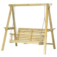 Dondolo da Giardino a 2 Posti in Legno con Altezza Regolabile, 196 x 120 x 171 cm, Legno naturale