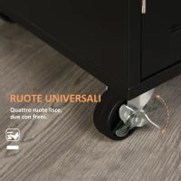Carrello da Cucina con Cassetto e Armadietto 2 Ante, Ruote e Barra Laterale, 83x45x91.5cm, Nero