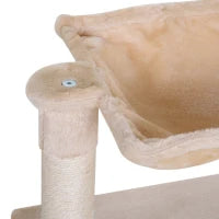 Torre per Gatti max 3.6kg con Amaca e Pallina Appesa, in Legno e Peluche, 50x36x70 cm, Beige