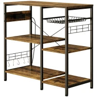 Mobile da Cucina a 3 ripiani in Truciolato con Presa di corrente, Porta USB e Cestino, 90x40x83cm