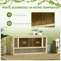 Terrario per Rettili in Legno con Porte in Vetro Scorrevoli e Pannelli in Rete, 40x80x40 cm