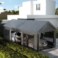 Gazebo per Auto e Feste con Altezza Regolabile, 4 Porte e 4 Finestre, 6x3m Grigio Scuro