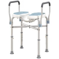 Sgabello da Doccia con Seduta Scanalata e Braccioli, Altezza Regolabile e Piedini Antiscivolo, Azzurro