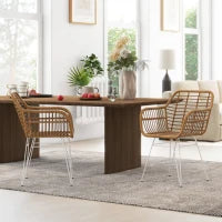 Set di 2 Sedie per Sala da Pranzo in Stile Bohémien con Seduta in Rattan Sintetico e Struttura in Acciaio, Marrone