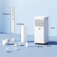 Condizionatore Portatile 4 in 1 con Deumidificatore, Timer 24 Ore e Telecomando, Bianco